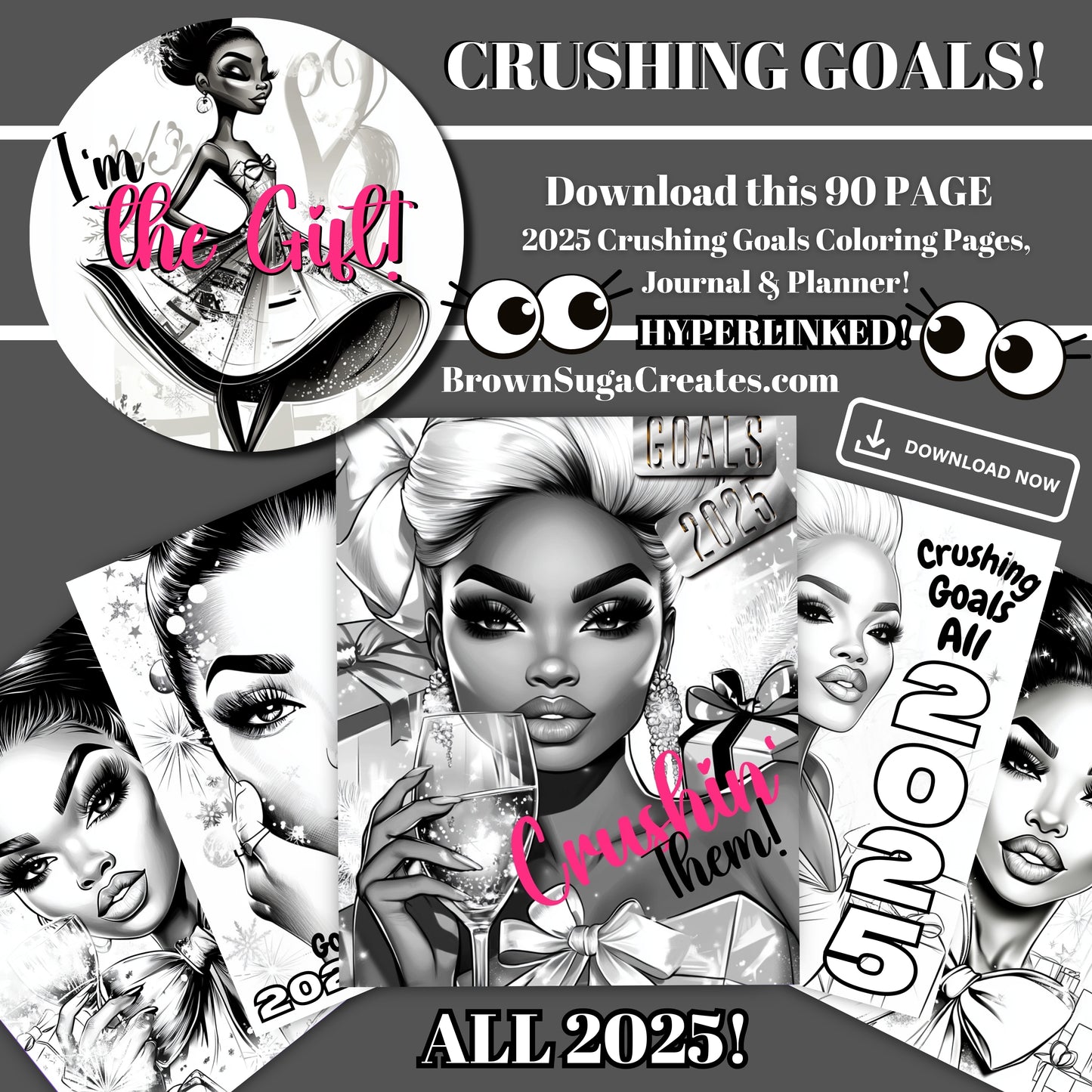 CRUSHING GOALS ALL 2025 COLORING & ACTIVITIES 90 PAGE HYPERLINKED JOURNAL | PLANNER