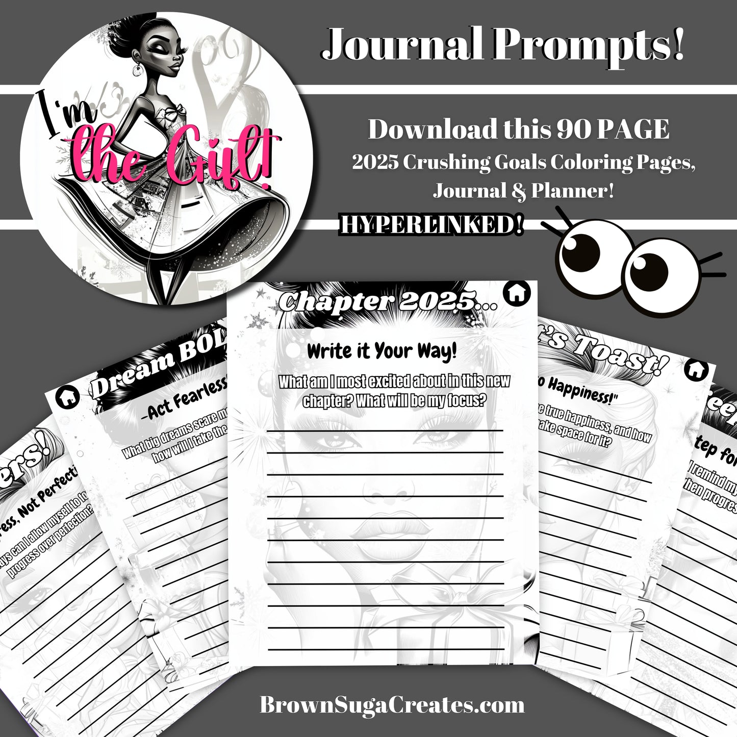 CRUSHING GOALS ALL 2025 COLORING & ACTIVITIES 90 PAGE HYPERLINKED JOURNAL | PLANNER