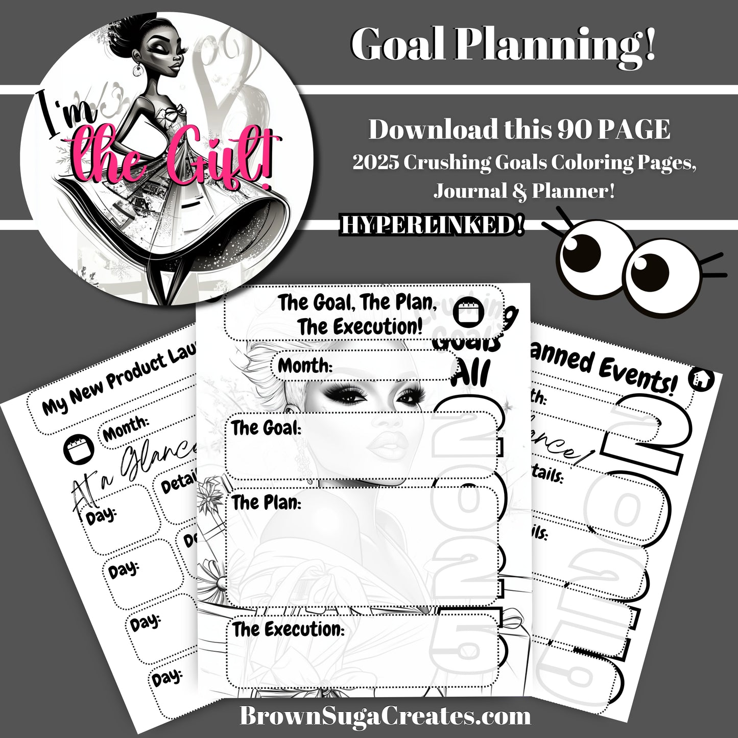 CRUSHING GOALS ALL 2025 COLORING & ACTIVITIES 90 PAGE HYPERLINKED JOURNAL | PLANNER