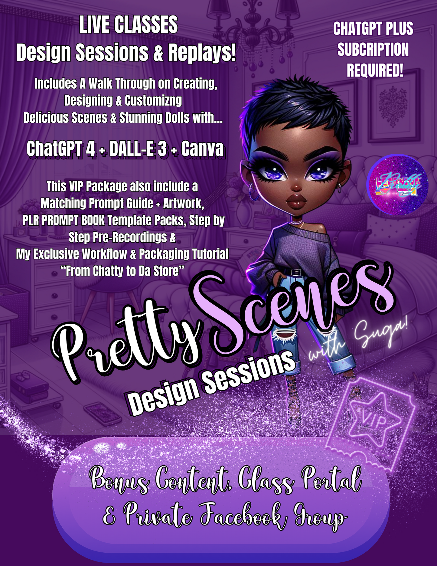 Pretty Scenes ChatGPT + DALL-E 3 + Canva Design Session VIP Package
