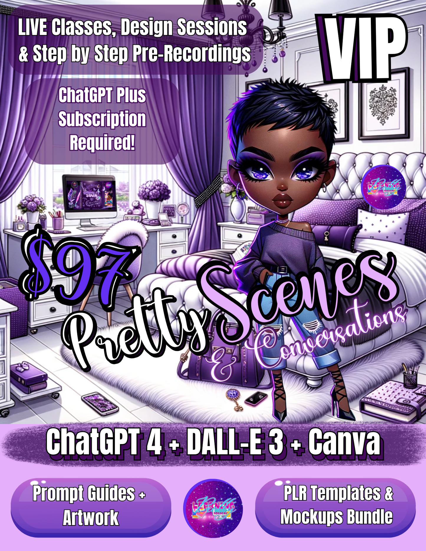 Pretty Scenes ChatGPT + DALL-E 3 + Canva Design Session VIP Package